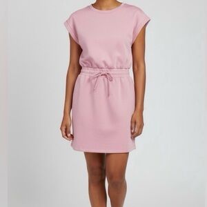 NWT Pink Short-Sleeve Drawstring Waist Mini Dress
